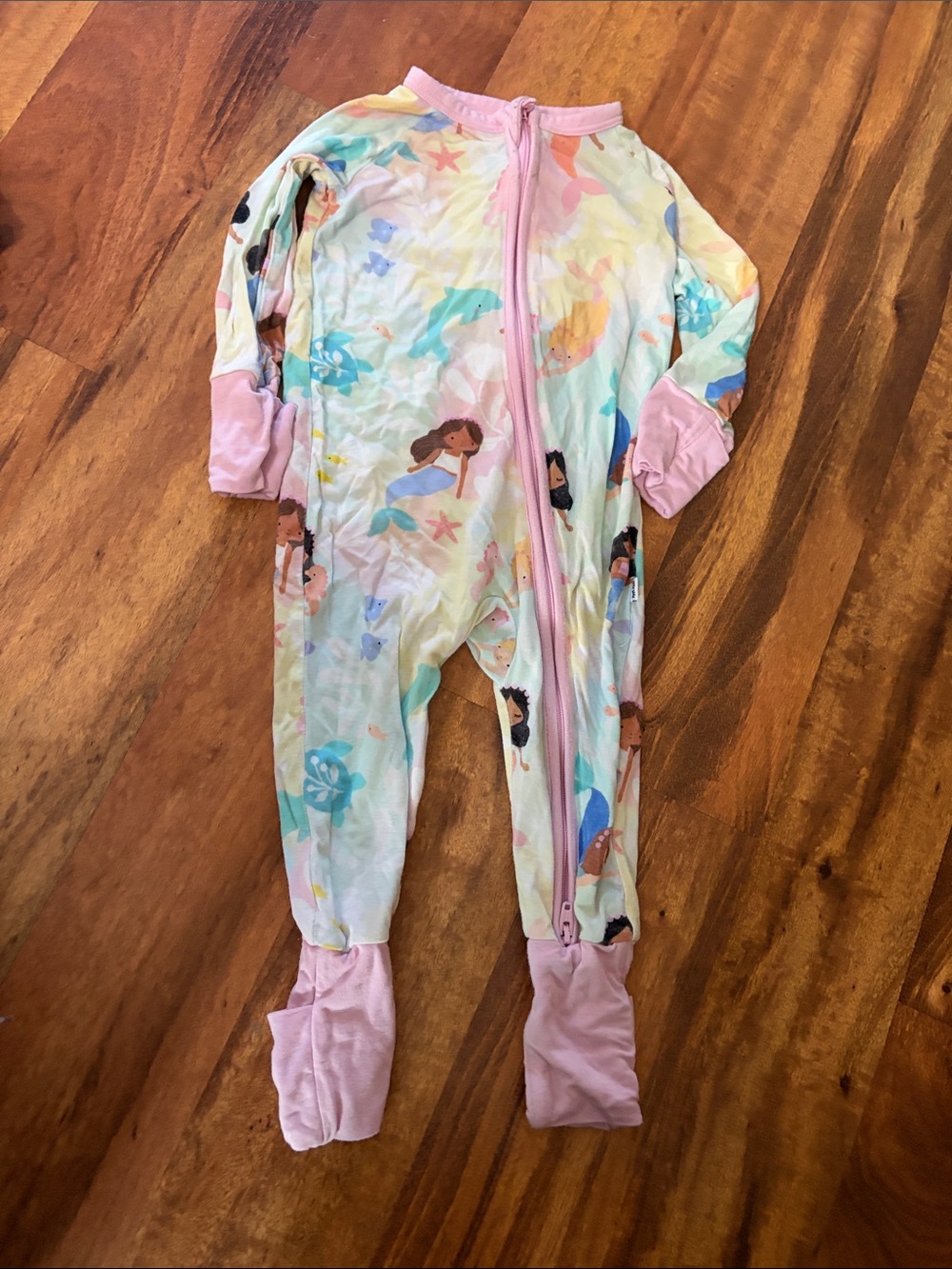Little Sleepies Pink Mermaid Print Kids One-Piece Zipper Pajamas
